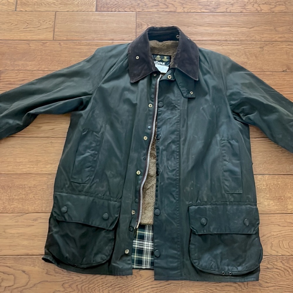 Vintage Barbour Beaufort 46 unisex waxed cotton jacket w/snap in Sherpa lining
